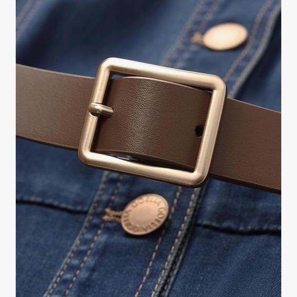 Women's Denim Dress Button Down Lapel Collar Casual Midi Dress with Belt - Picture 10 of 16